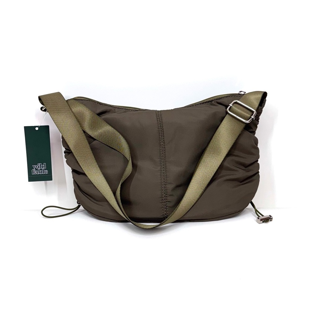Wild Fable Two Tone Olive Green Adjustable Strap Cinched Puffer Purse New Nwt